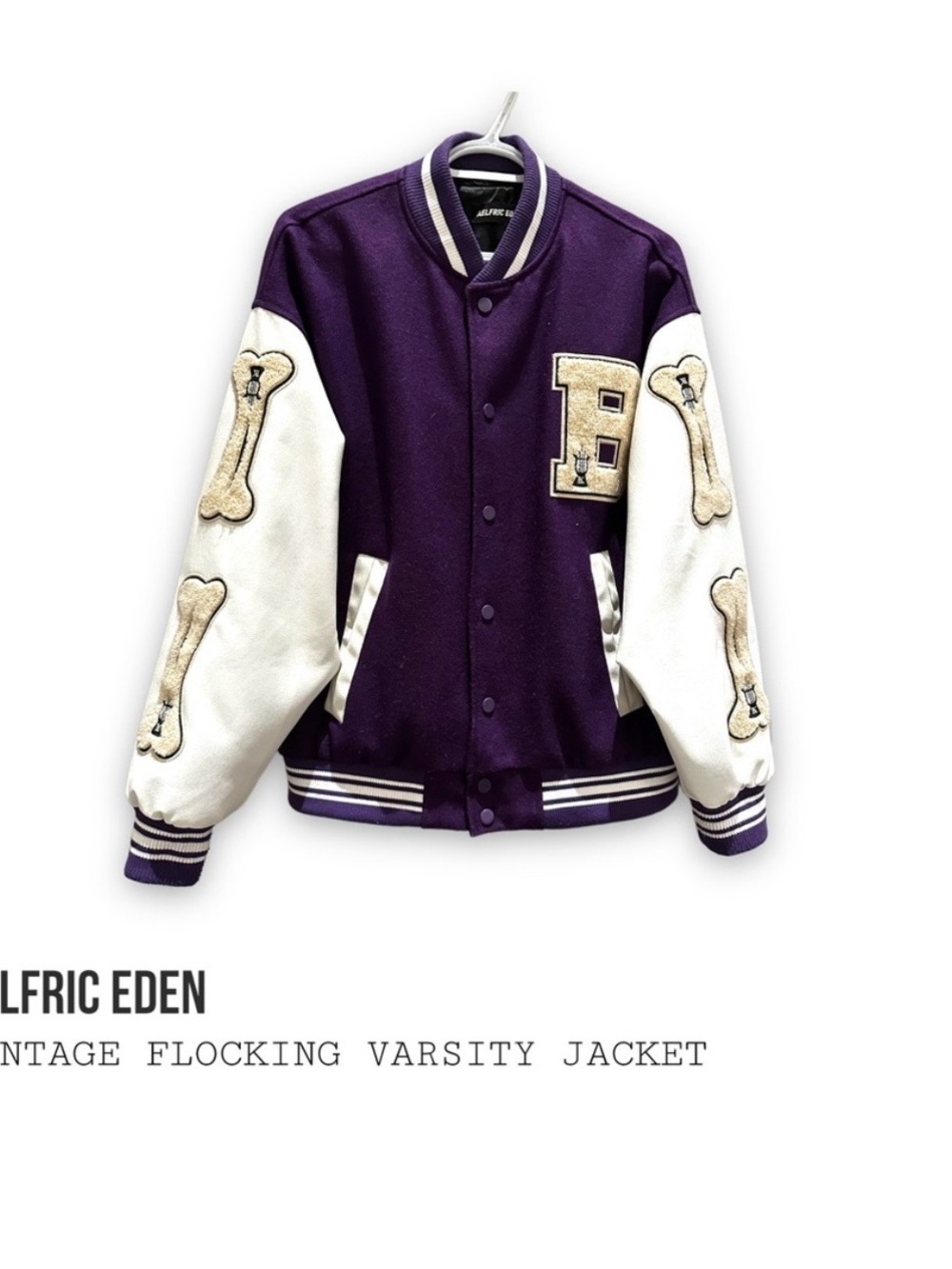 Aelfric Eden Purple and White Bone Patch Varsity Jacket
